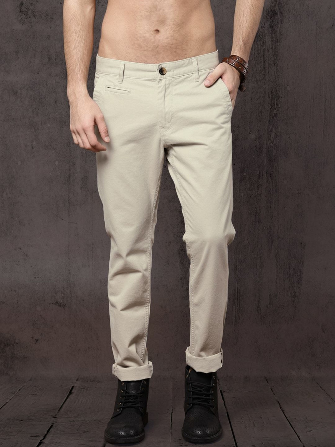 Image of Roadster Regular Fit Men Beige Trousers