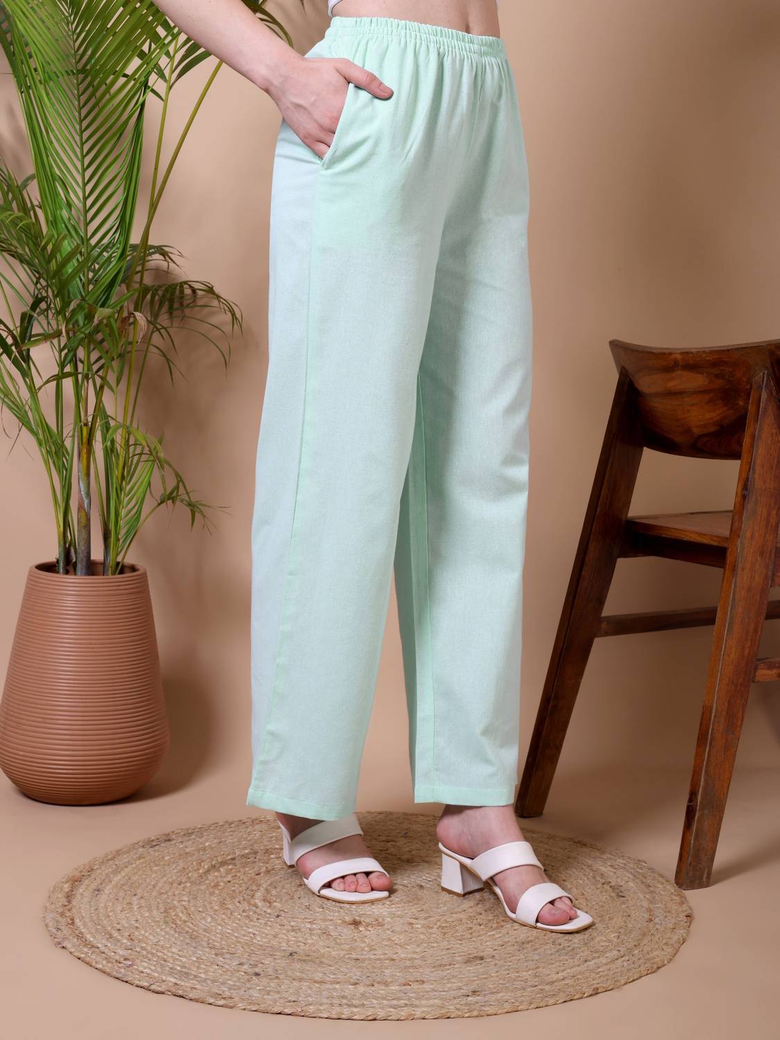 Ameerah Regular Fit Women Light Green Trousers