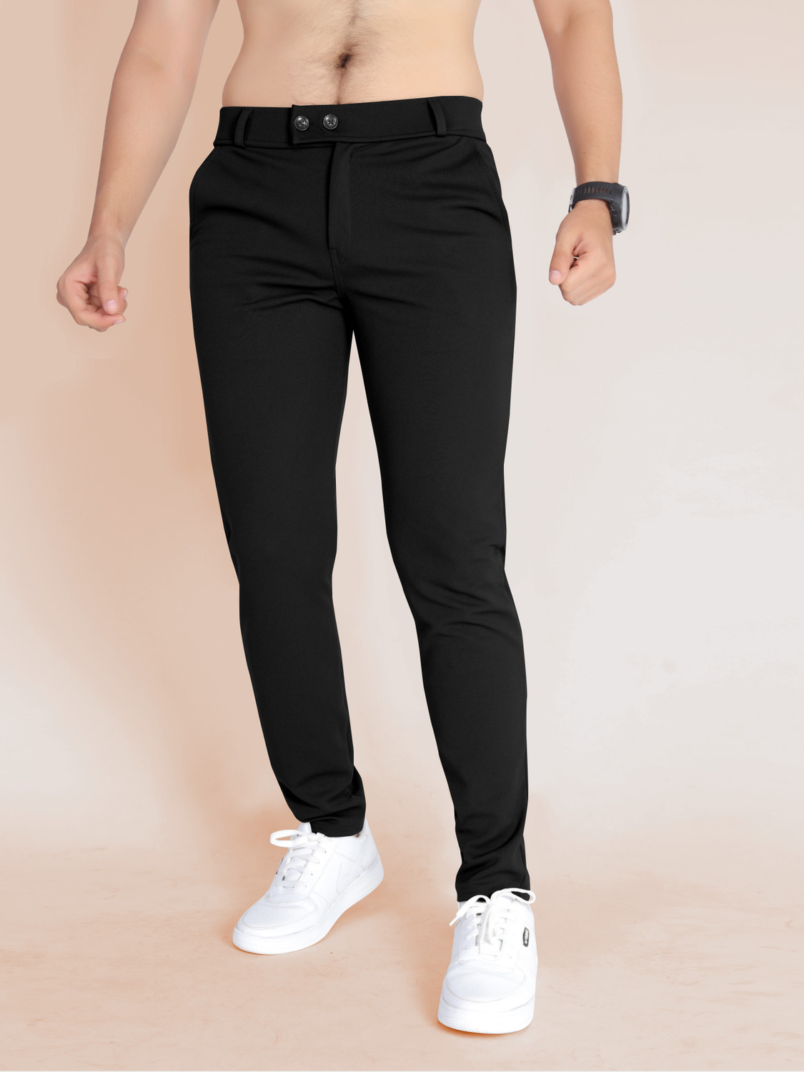 Image of METRONAUT Slim Fit Men Black Trousers