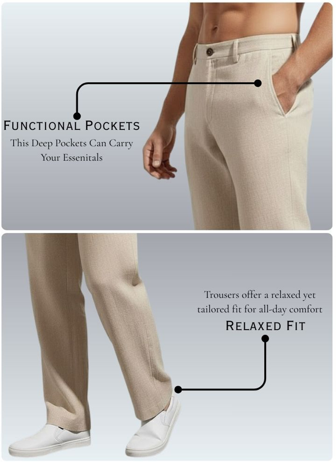 Image of Smowkly Straight Fit Men Beige Trousers