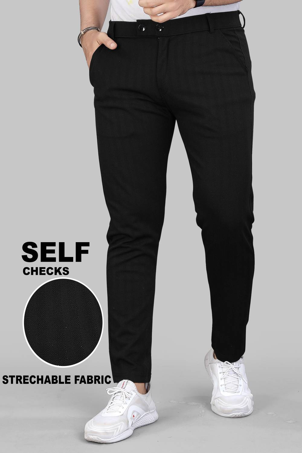 INDICLUB Men Regular Fit Black Cotton Blend Trousers