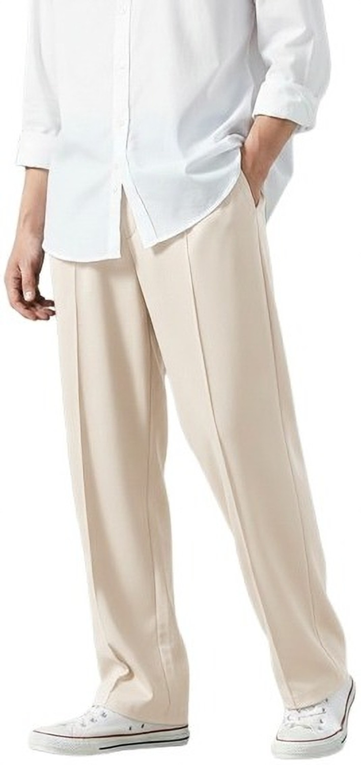 Image of SAVAYO Loose Fit Men Cream Trousers