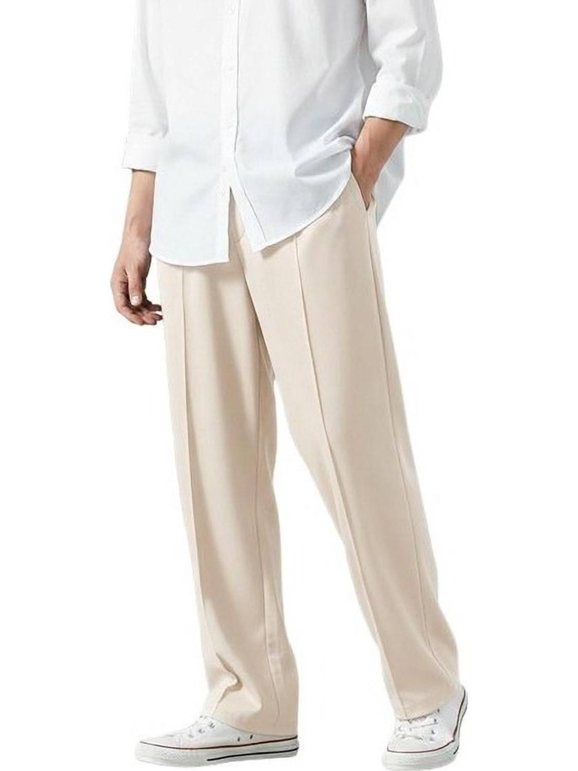 SAVAYO Loose Fit Men Cream Trousers - Image 1
