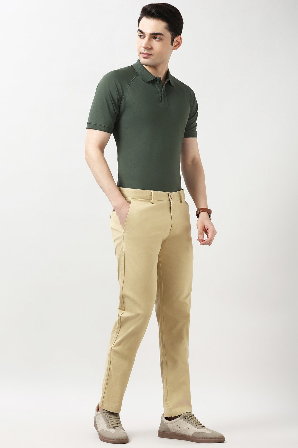 Image of PETER ENGLAND Slim Fit Men Beige Trousers