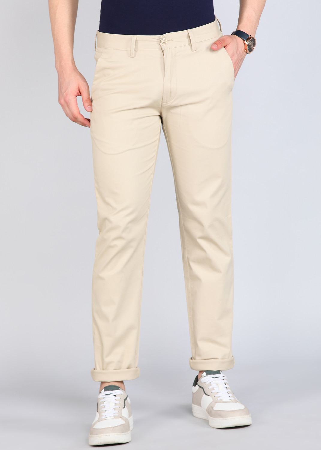 Image of PETER ENGLAND Regular Fit Men Beige Trousers