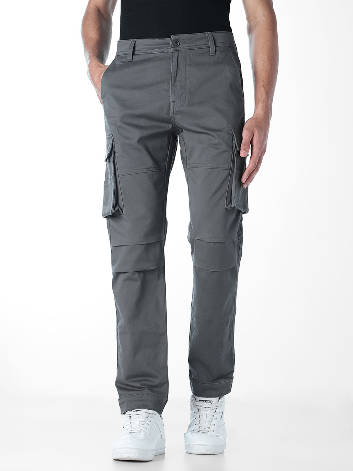 Image of JACK & JONES Regular Fit Men Grey Trousers