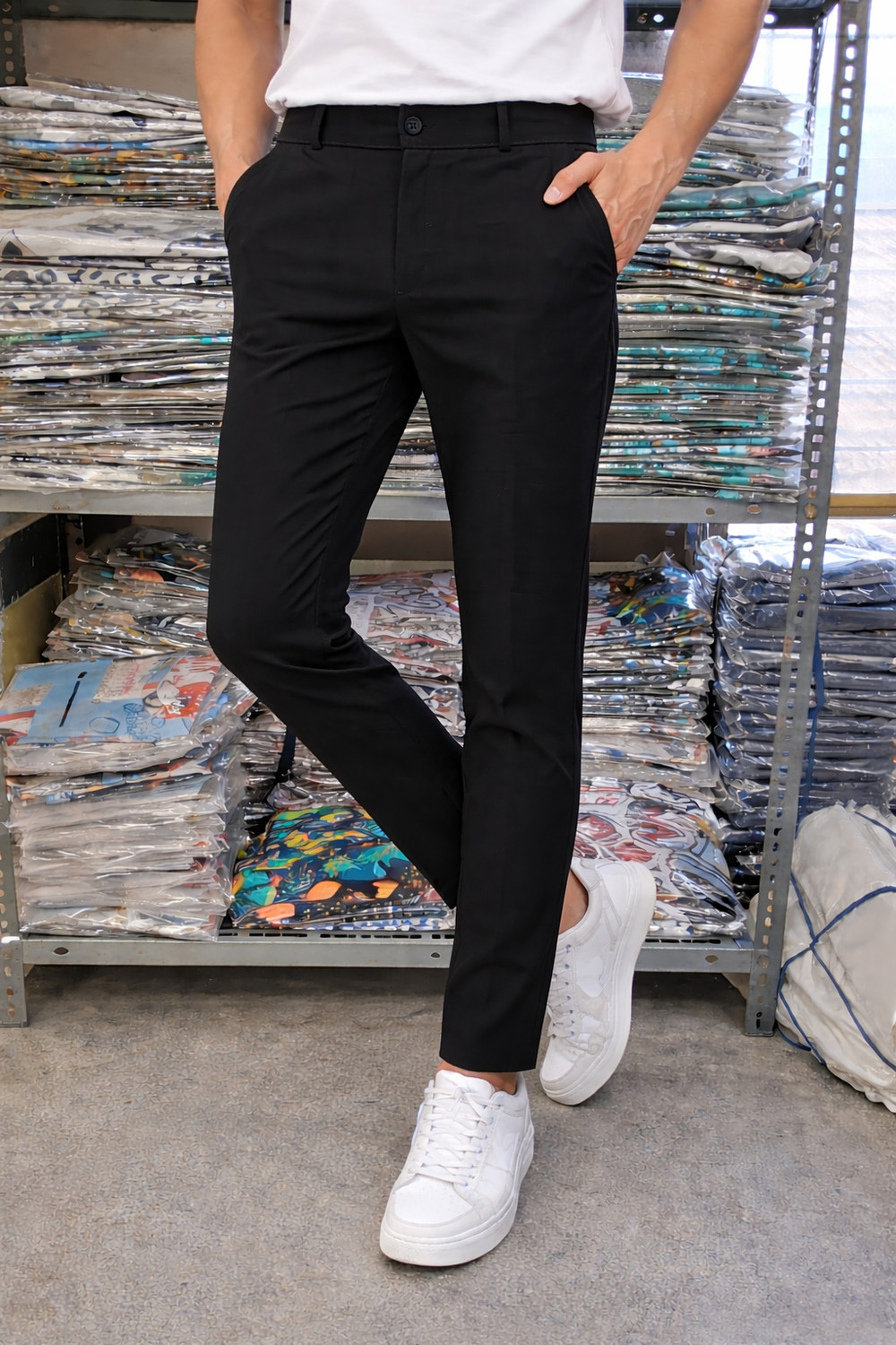 Image of VOKAY Comfort Fit Men Black Trousers