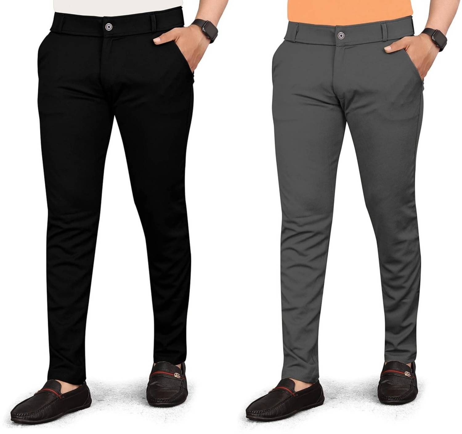 BHIKADIYA Relaxed Men Black, Grey Trousers