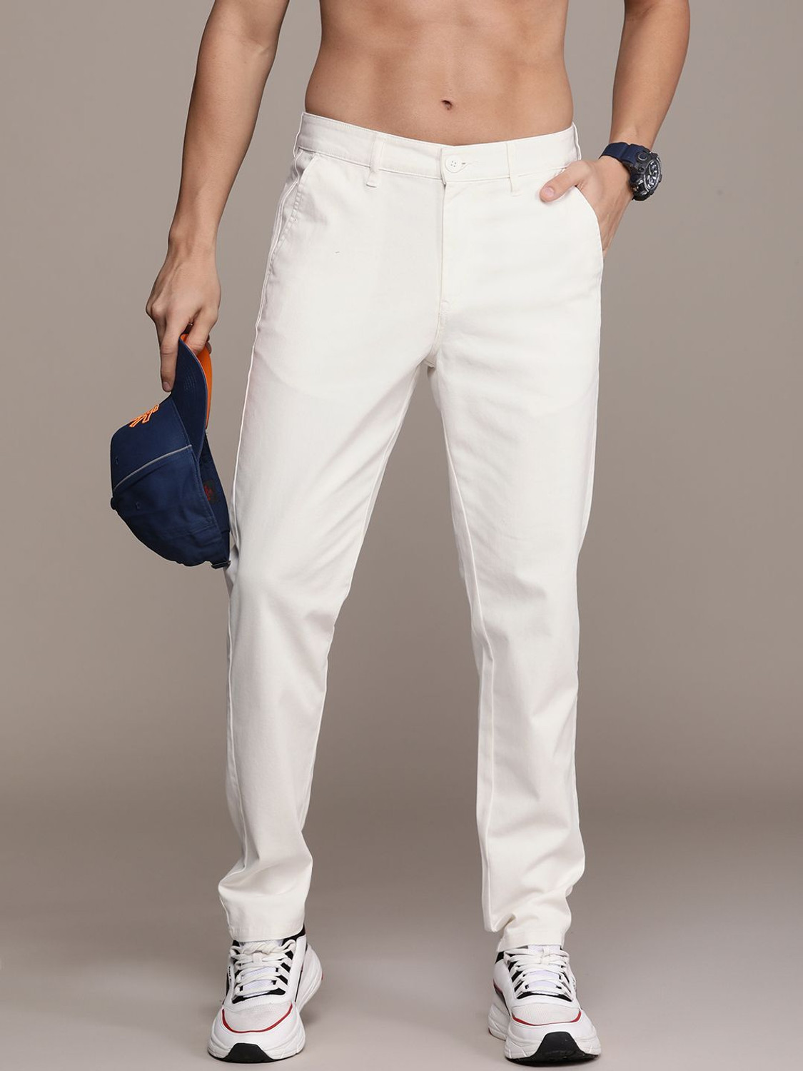 Image of Roadster Regular Fit Men White Trousers