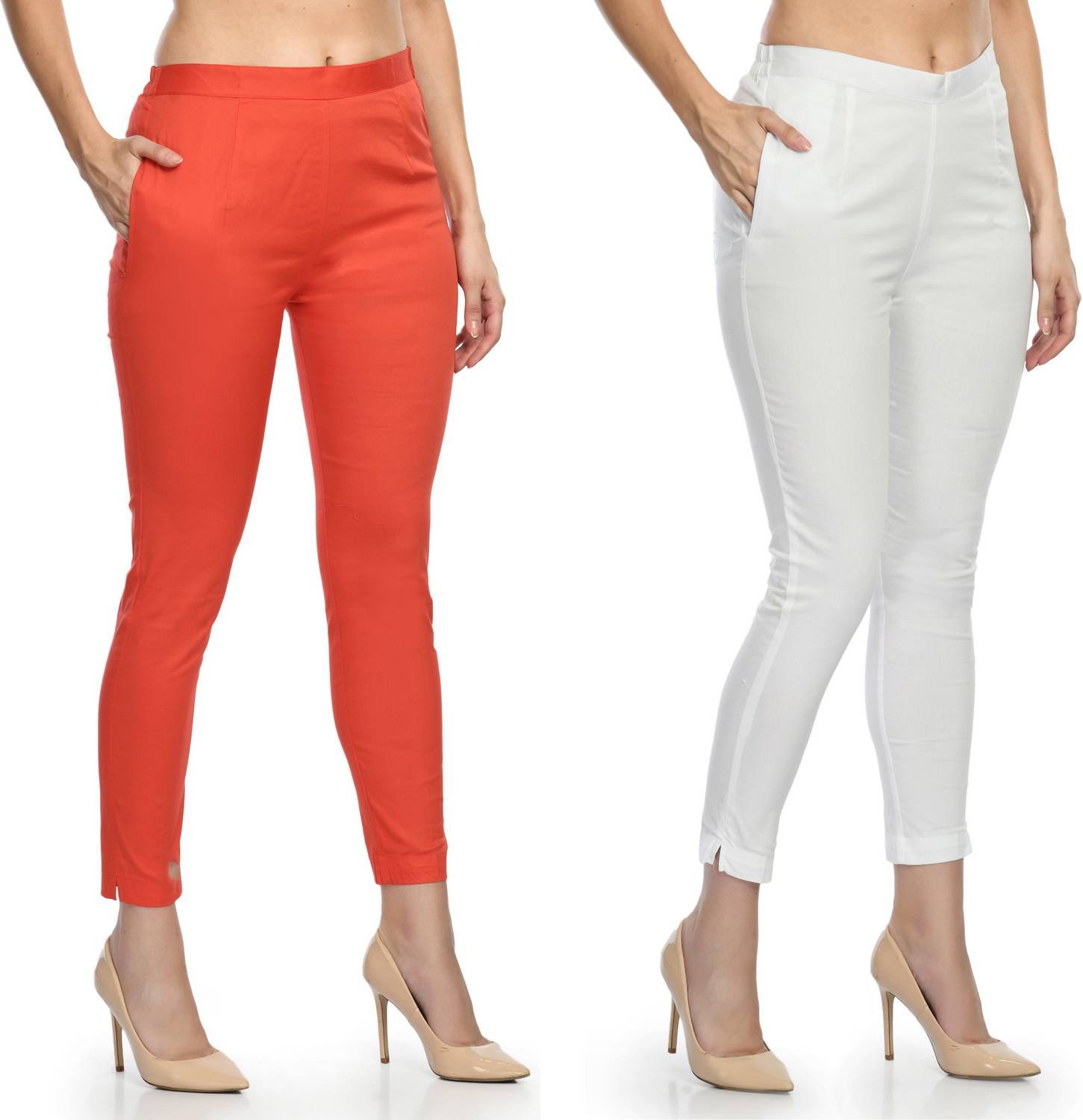 24Hour Fashion Slim Fit Women Orange, White Trousers