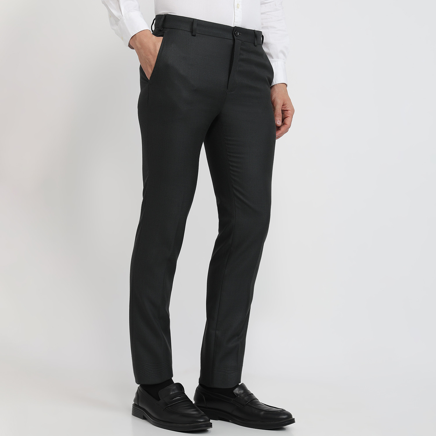 Image of Raymond Slim Fit Men Grey Trousers