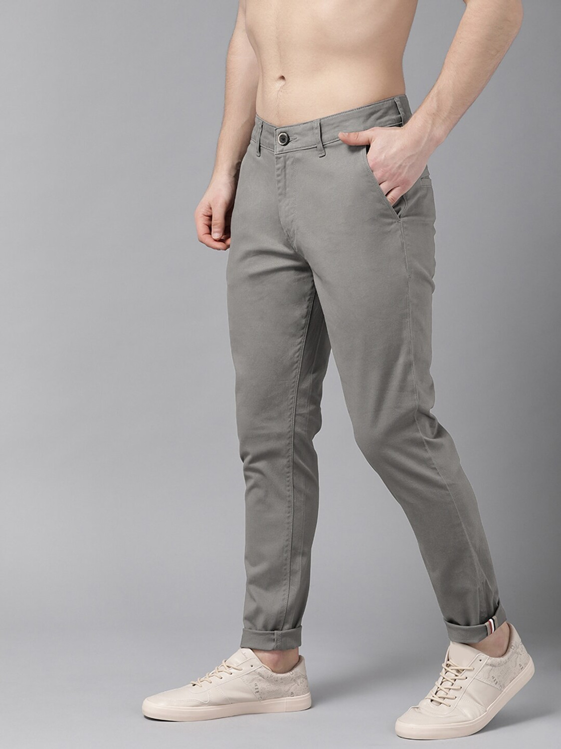Image of Roadster Slim Fit Men Grey Trousers