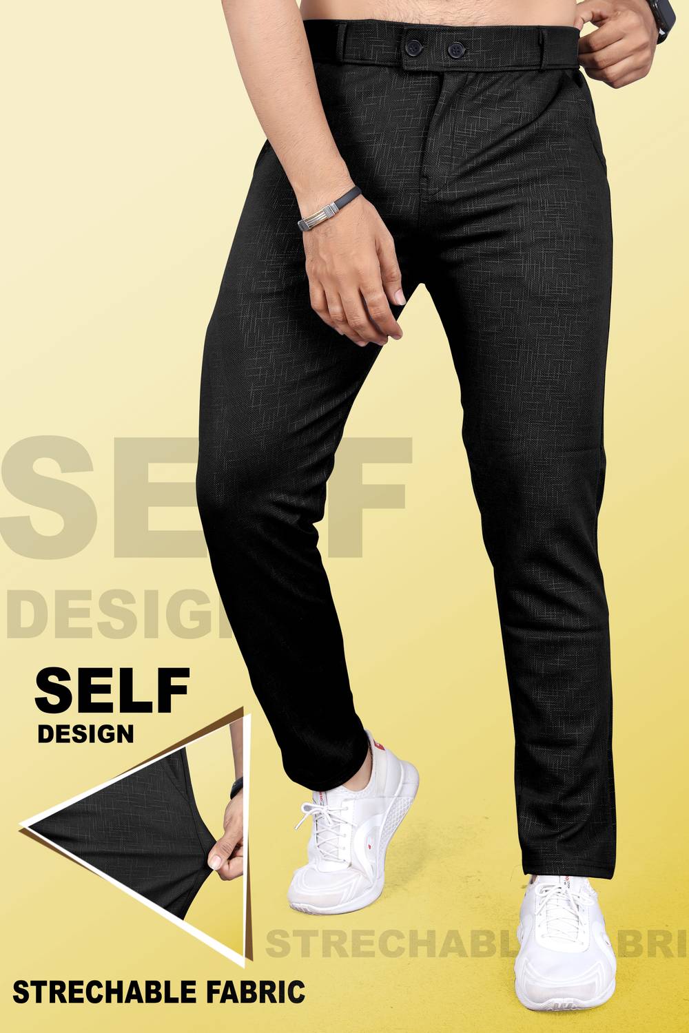 INDICLUB Men Slim Fit Black Linen Blend Trousers