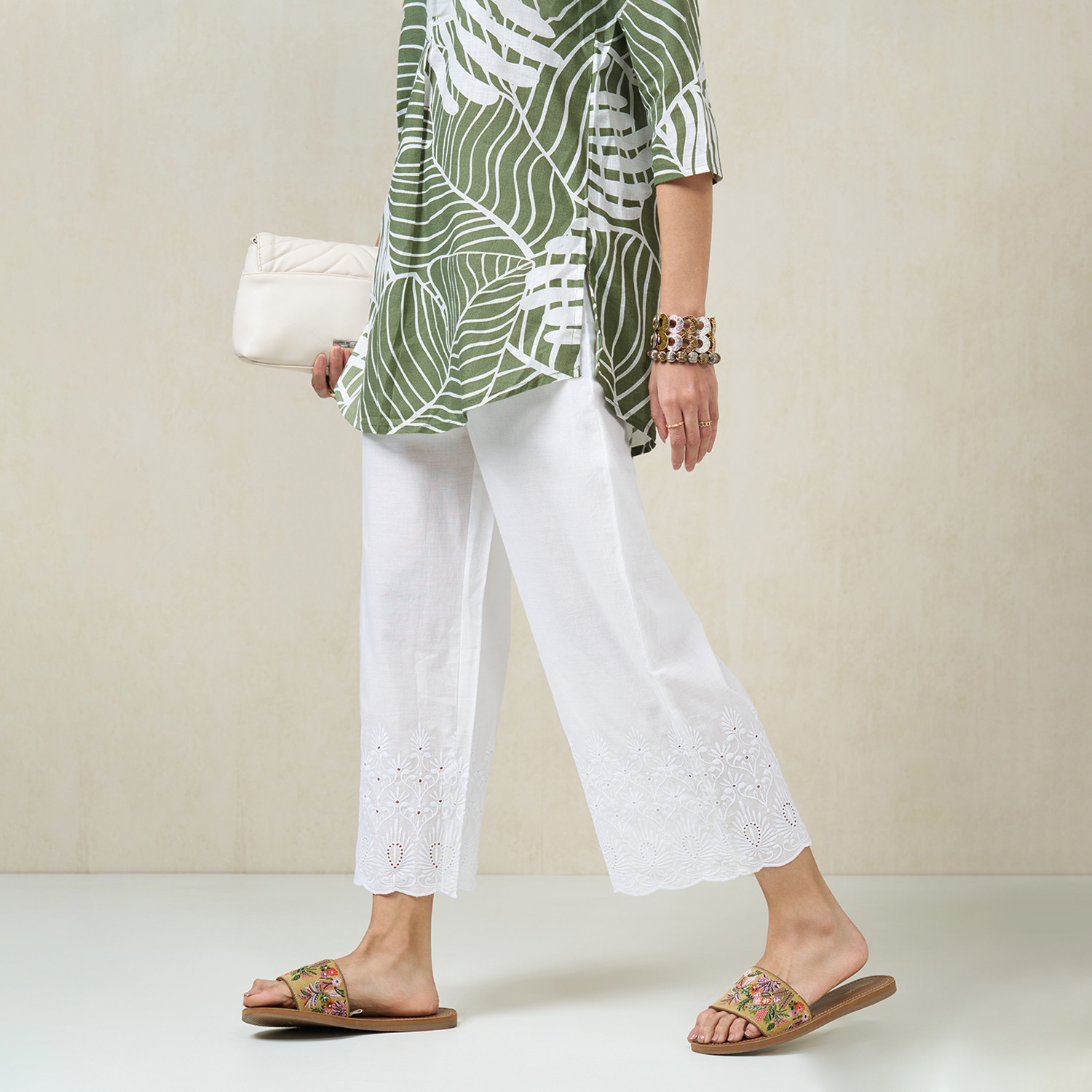 Image of Rangmanch by Pantaloons Regular Fit Women White Trousers