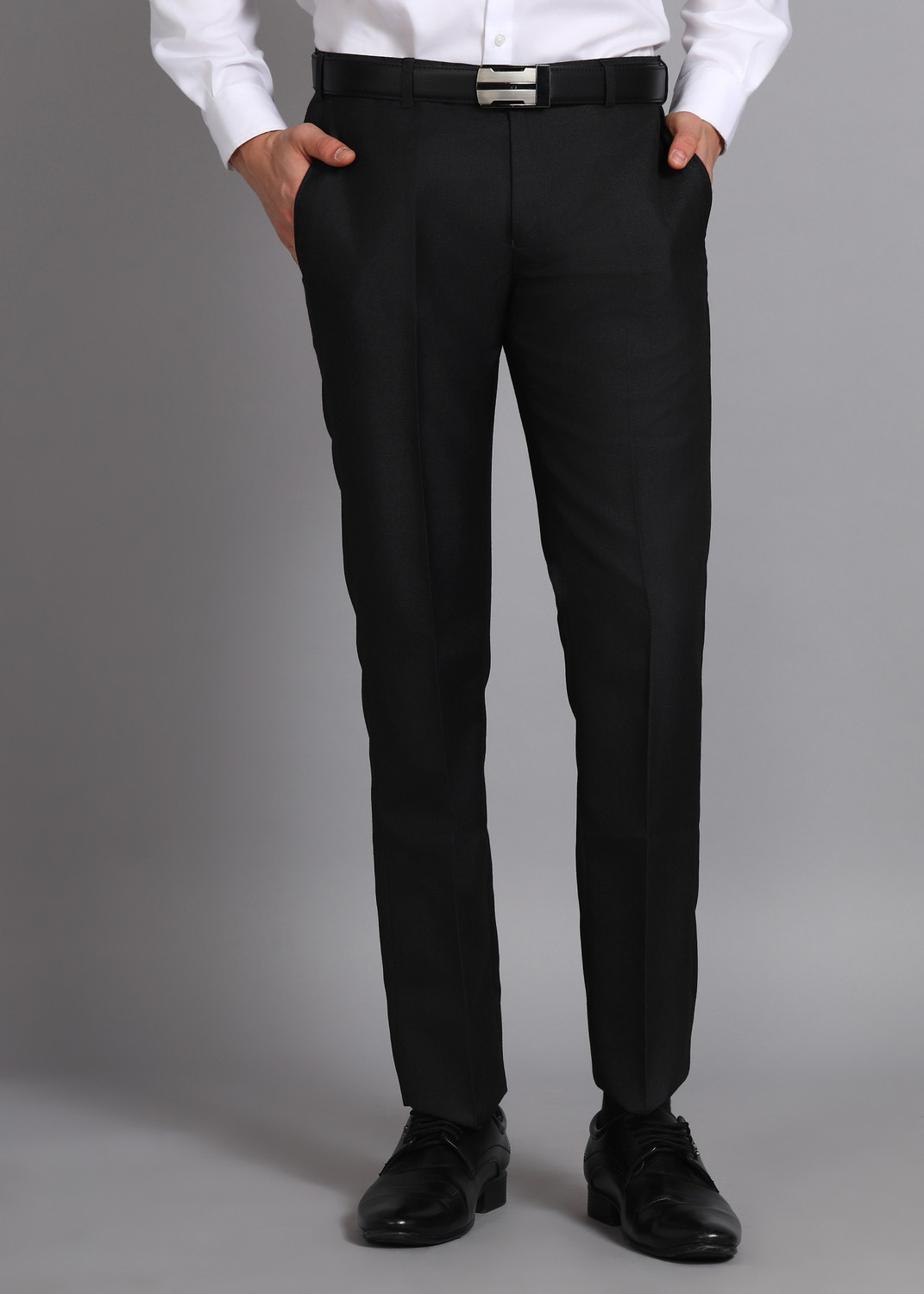 Image of PARK AVENUE Slim Fit Men Black Trousers