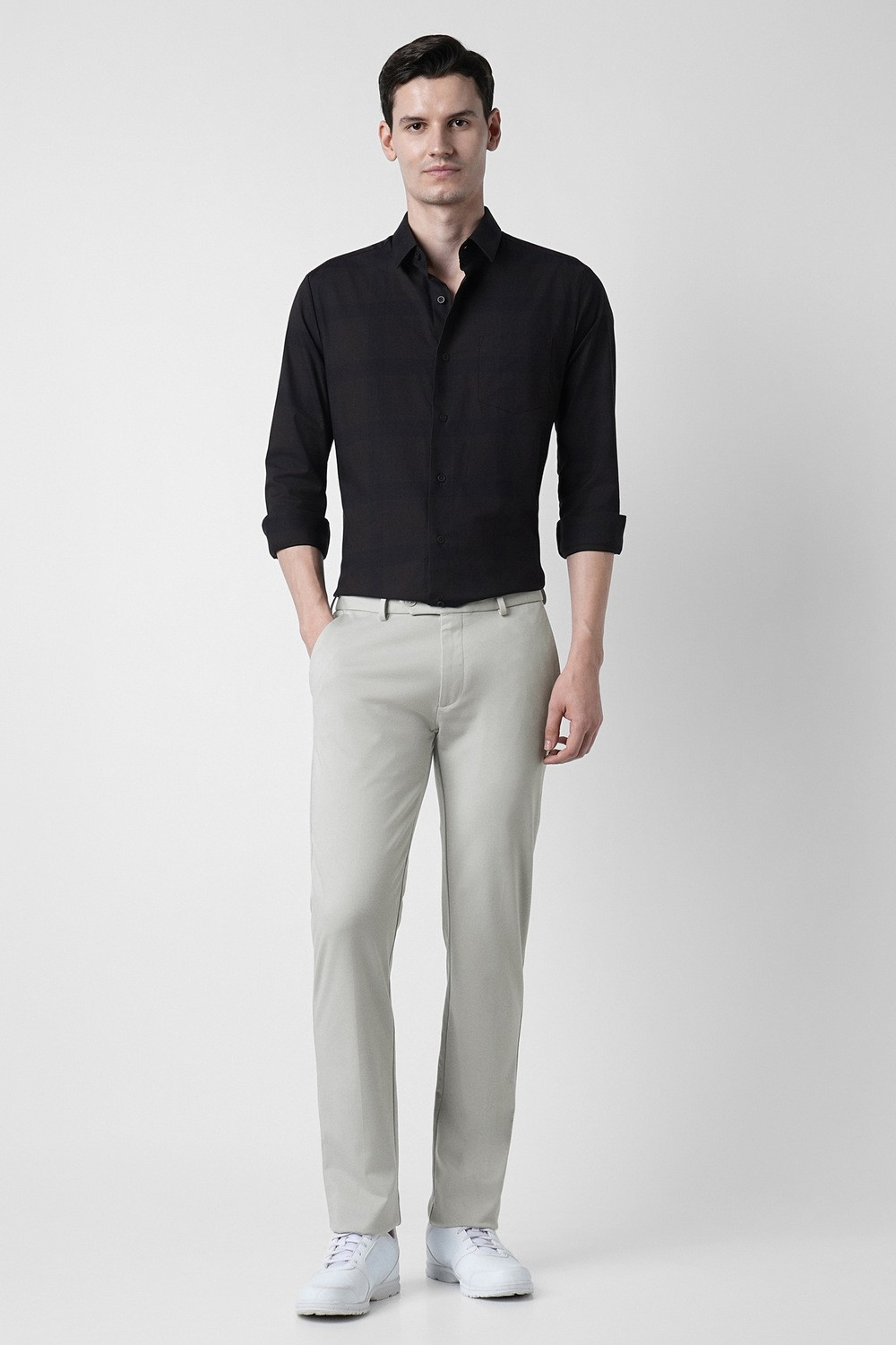 Image of PETER ENGLAND Slim Fit Men Grey Trousers