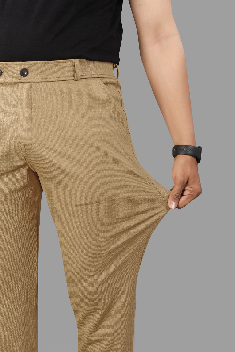 Image of COMBRAIDED Slim Fit Men Khaki Trousers