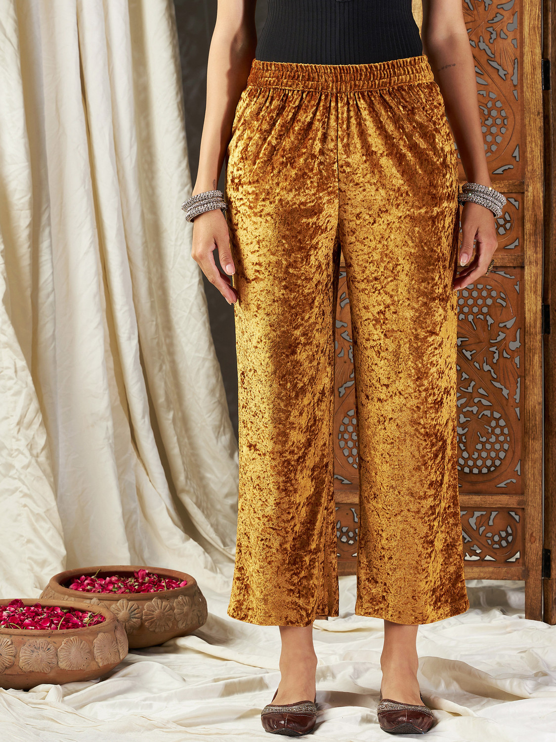 Image of Shae by SASSAFRAS Regular Fit Women Yellow Trousers