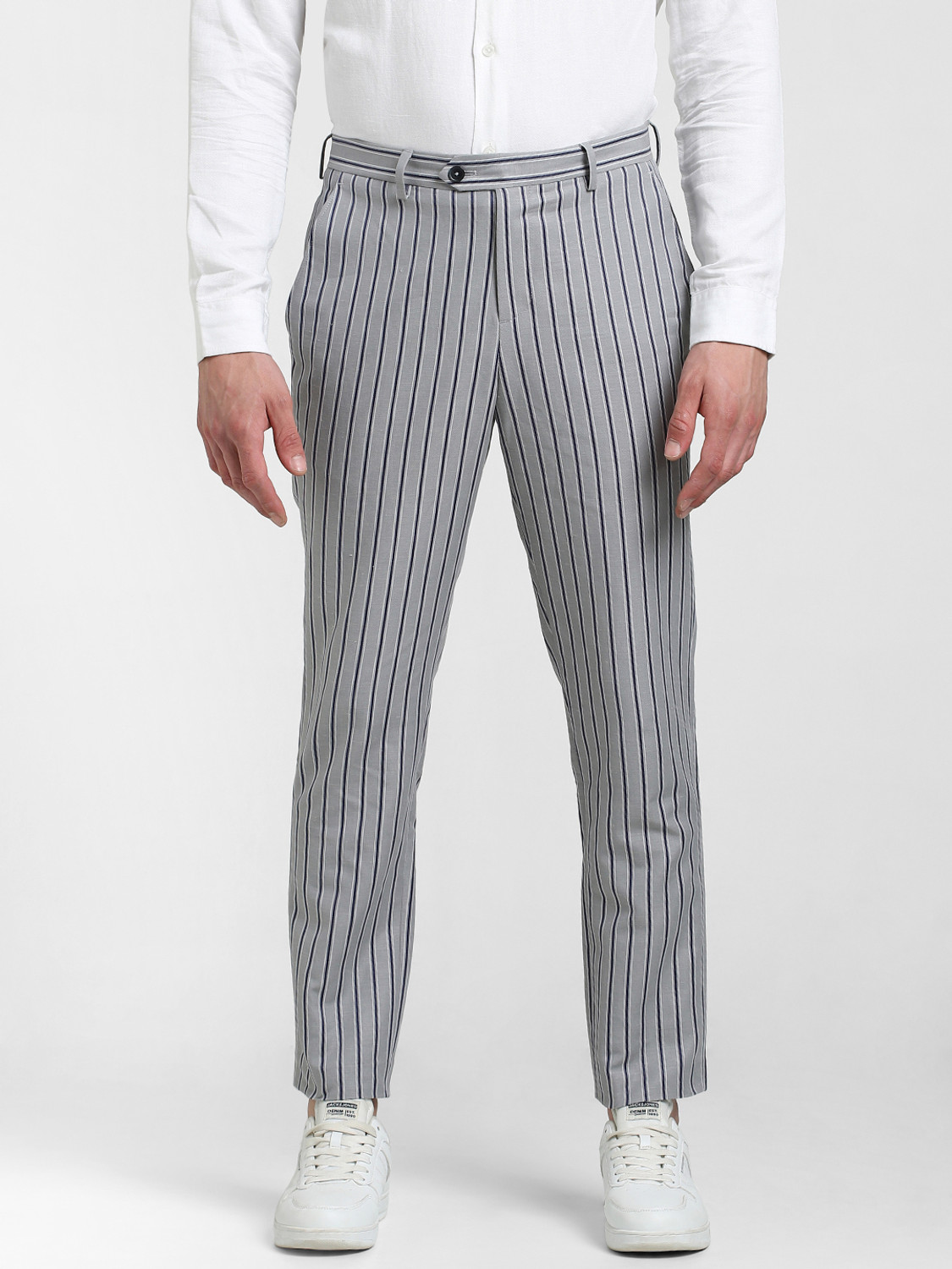 Image of JACK & JONES Regular Fit Men Grey Trousers
