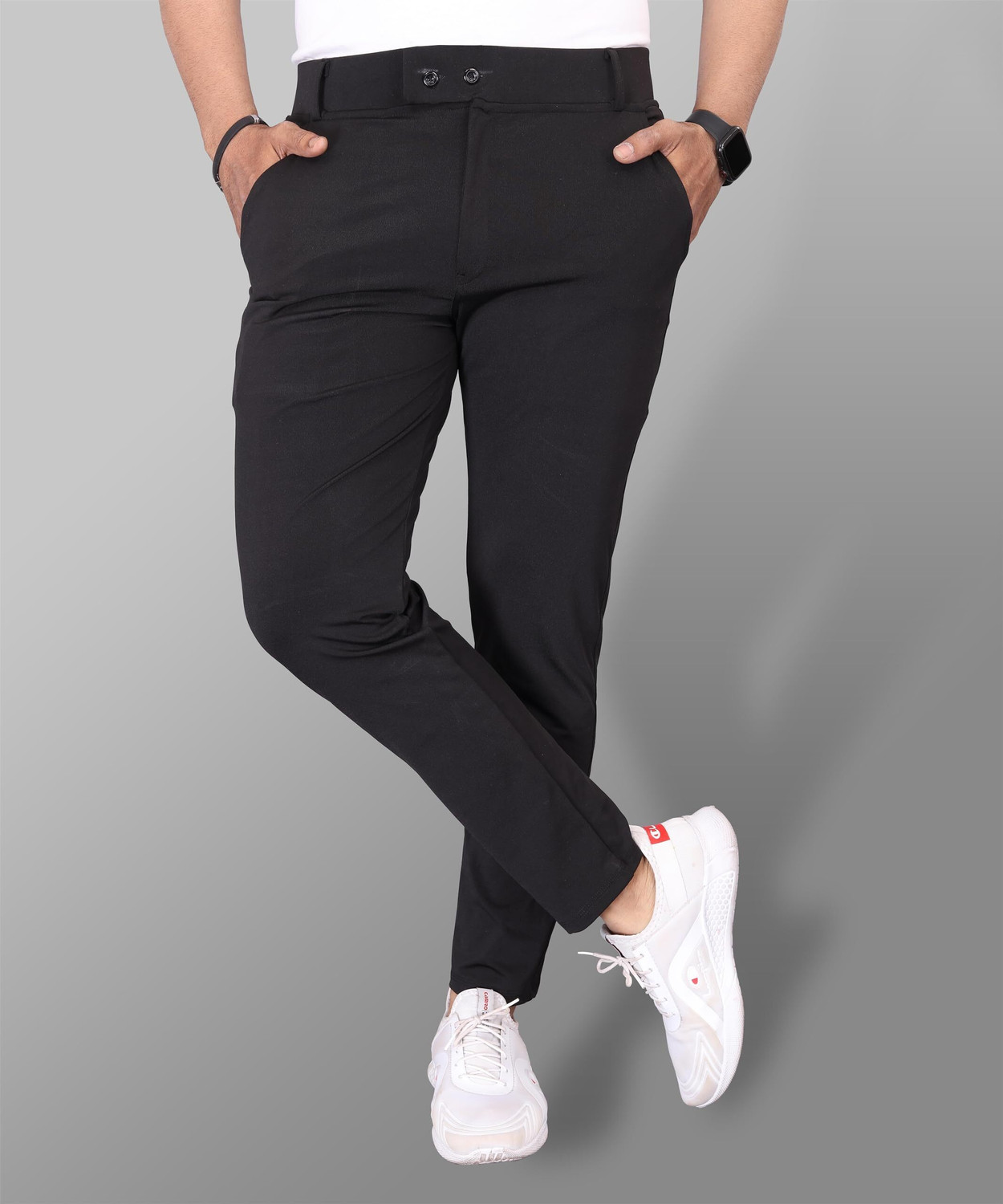 Image of Kashvi Comfort Fit, Regular Fit Men Black Trousers