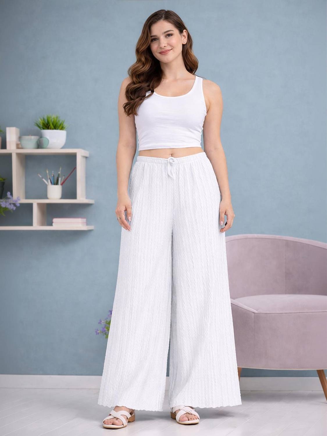 Amazplus Flared Women White Trousers