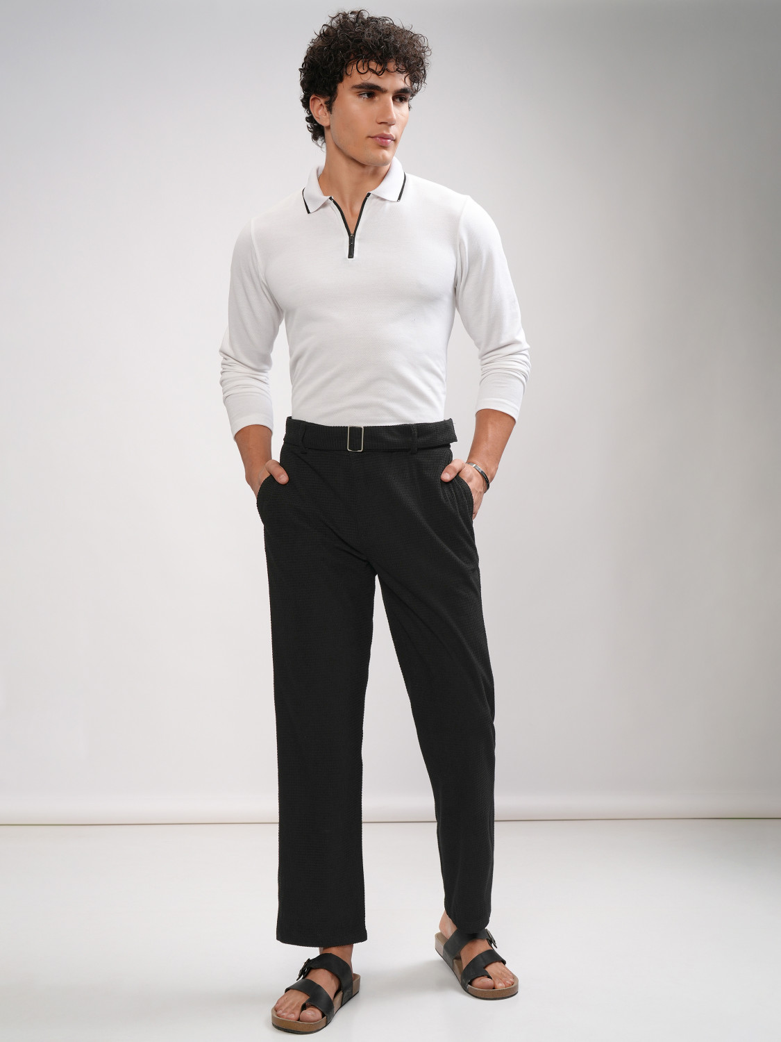 Image of HIGHLANDER Men Relaxed Black Cotton Blend Trousers