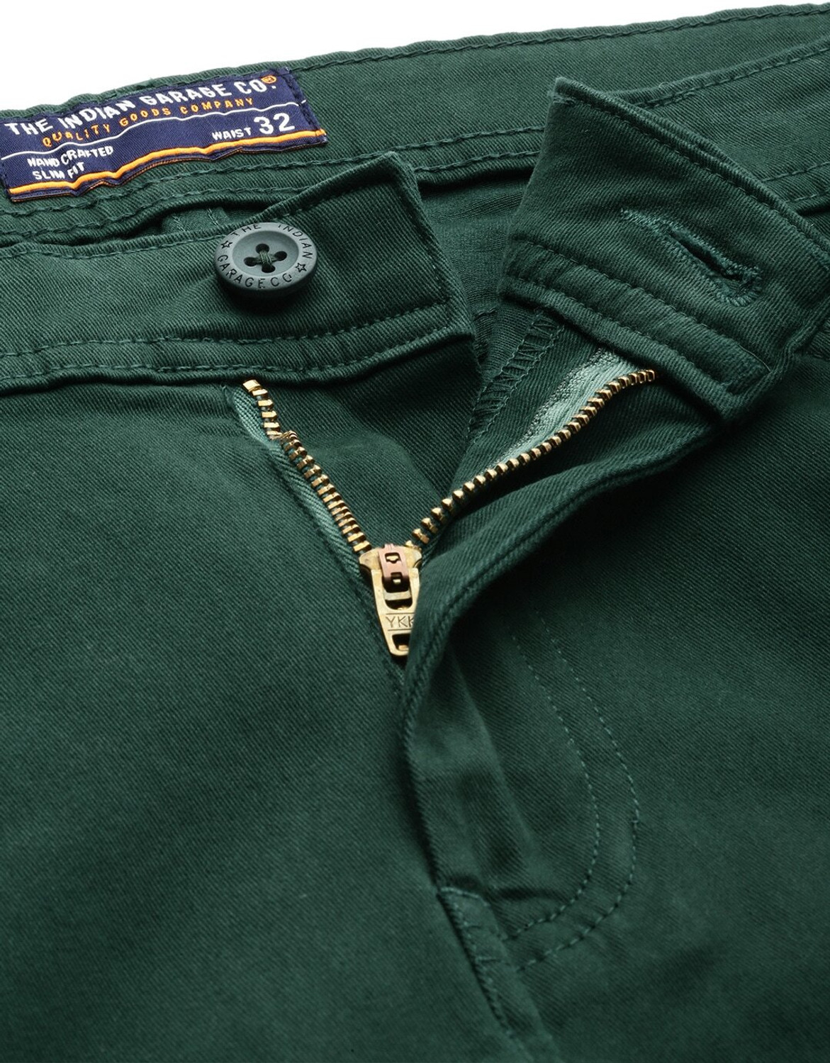 Image of The Indian Garage Co. Slim Fit Men Green Trousers