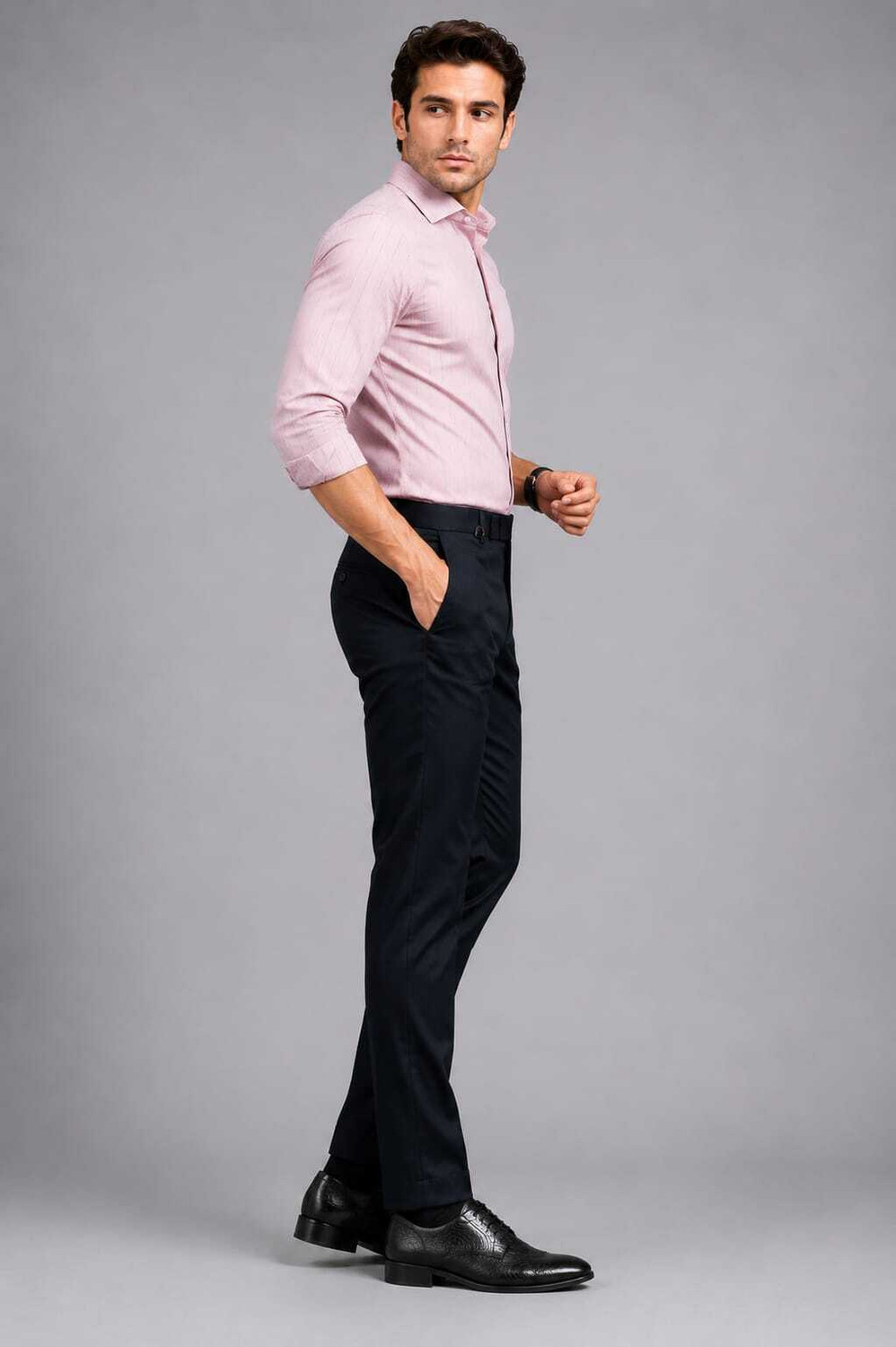 Image of Moudlin Men Regular Fit Black Cotton Blend Trousers
