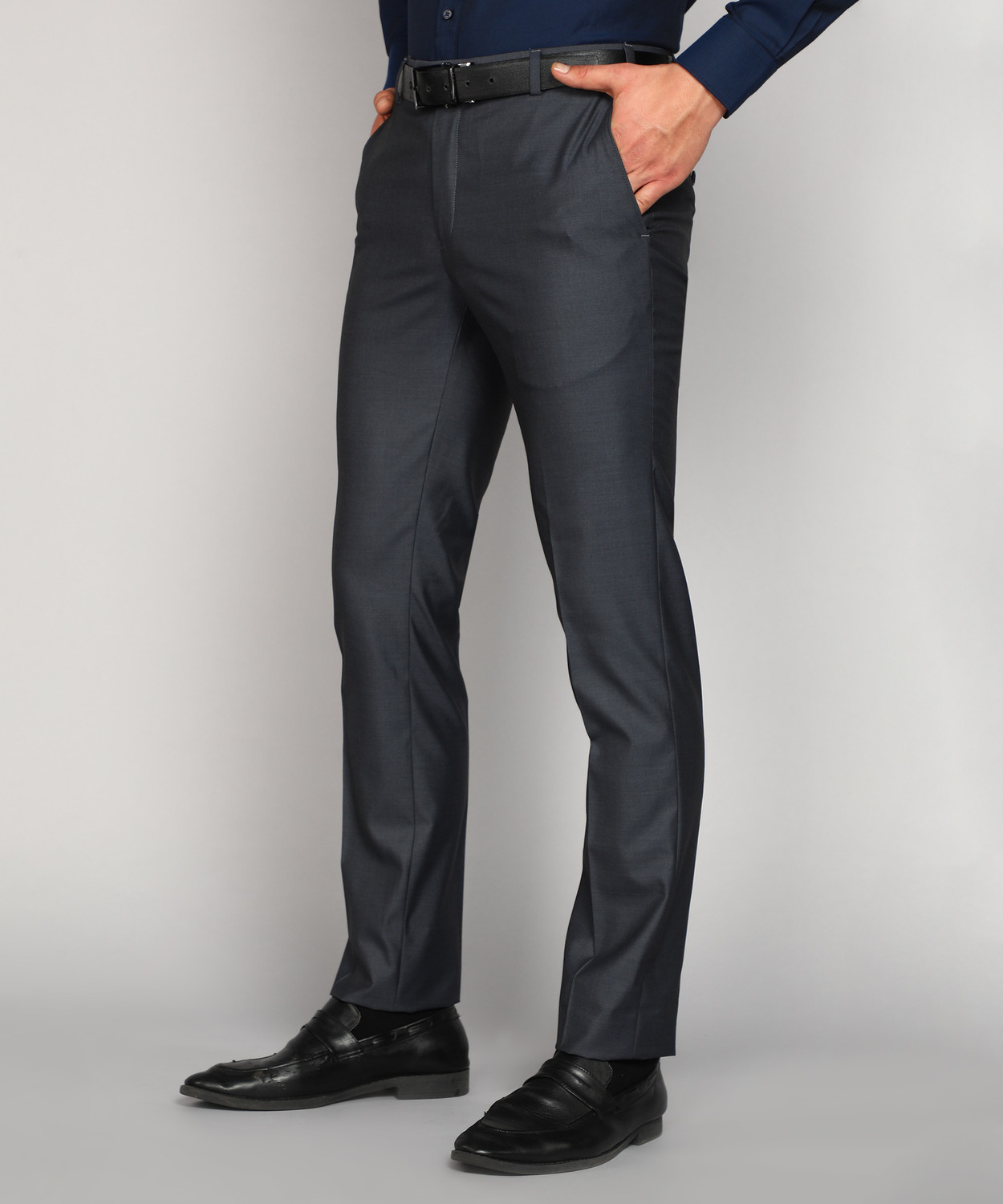 Image of Raymond Slim Fit Men Blue Trousers