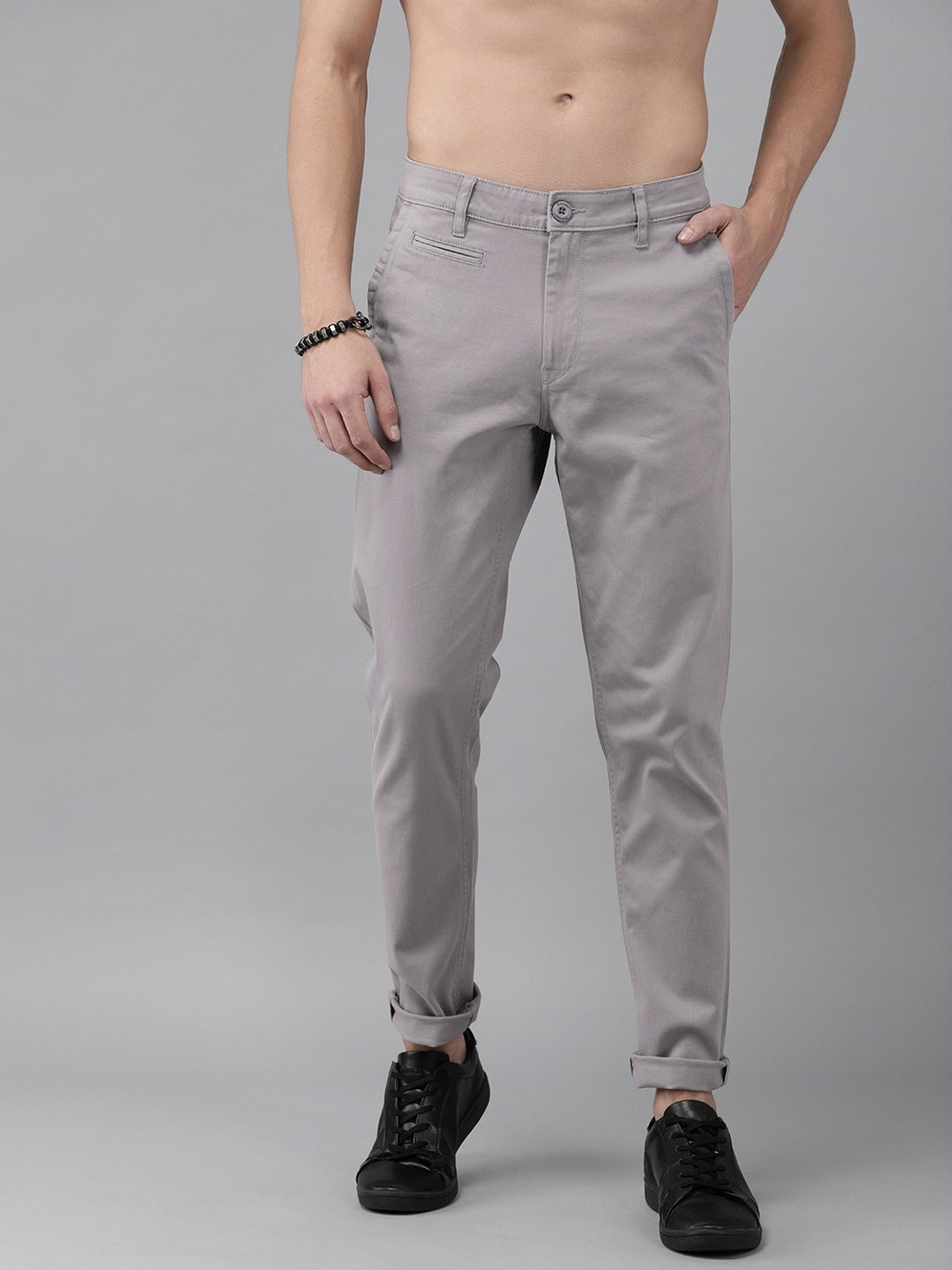 Image of Roadster Regular Fit Men Grey Trousers