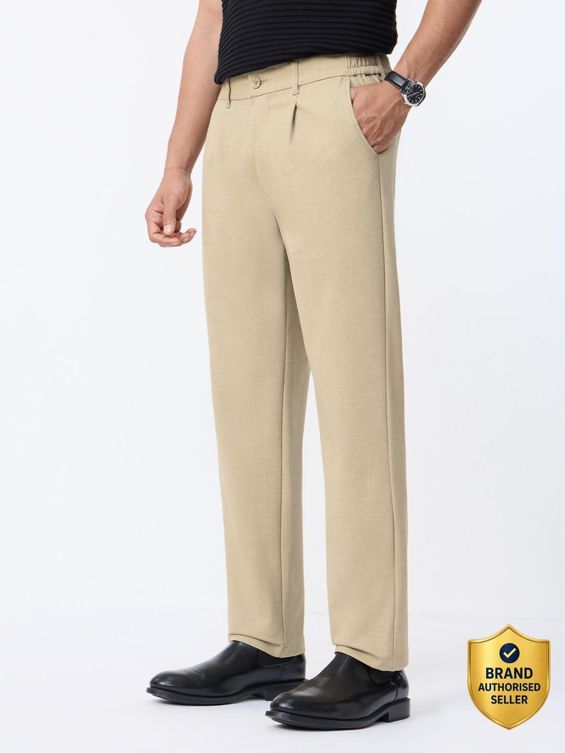 Image of The Souled Store Straight Fit Men Beige Trousers