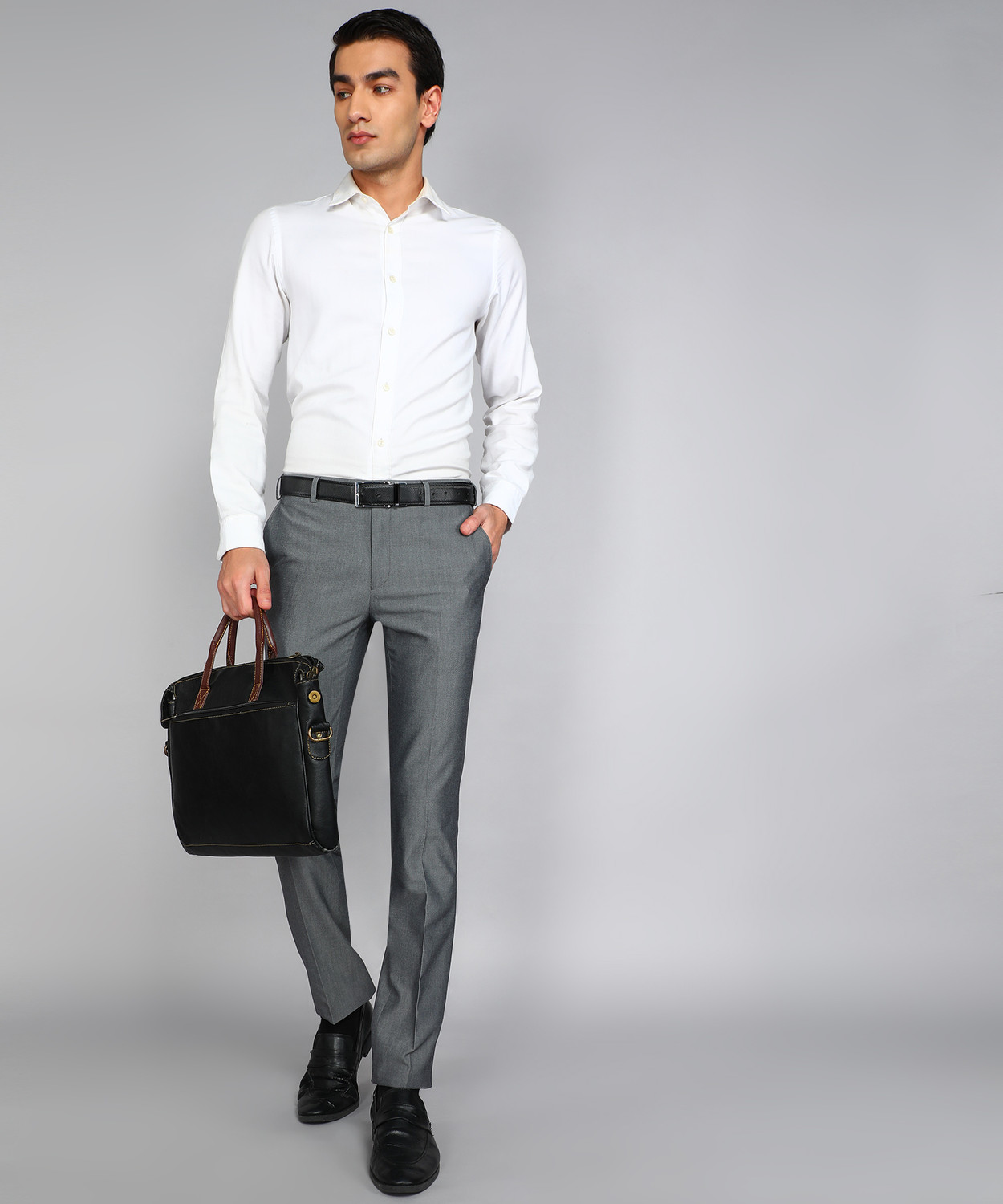 Image of Raymond Slim Fit Men Grey Trousers
