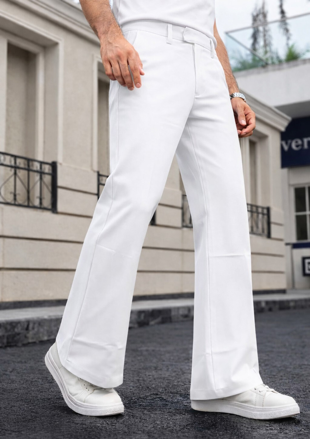 Image of Plus91 Flared Men White Trousers