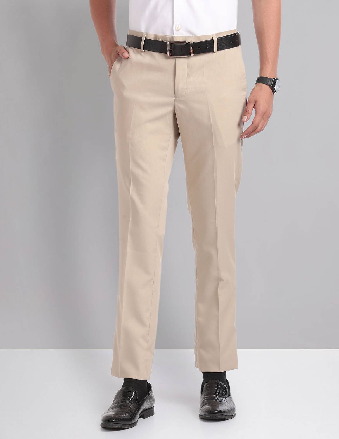 AD by Arvind Slim Fit Men Beige Trousers