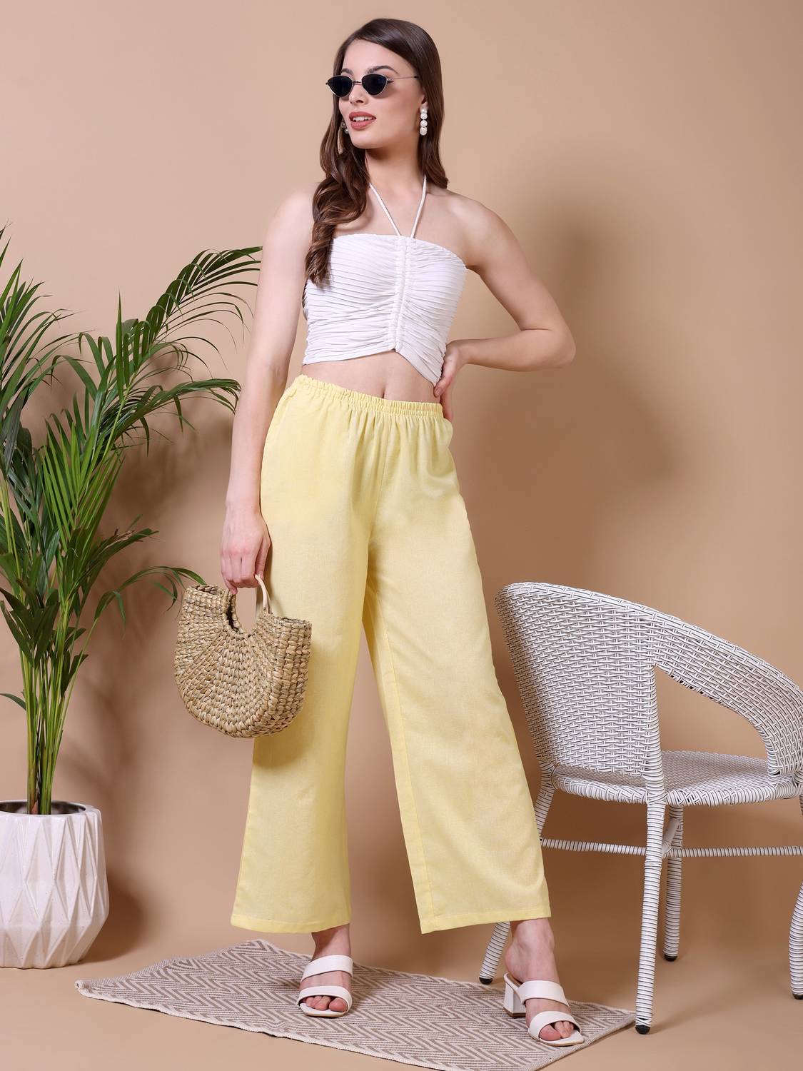Ameerah Regular Fit Women Yellow Trousers