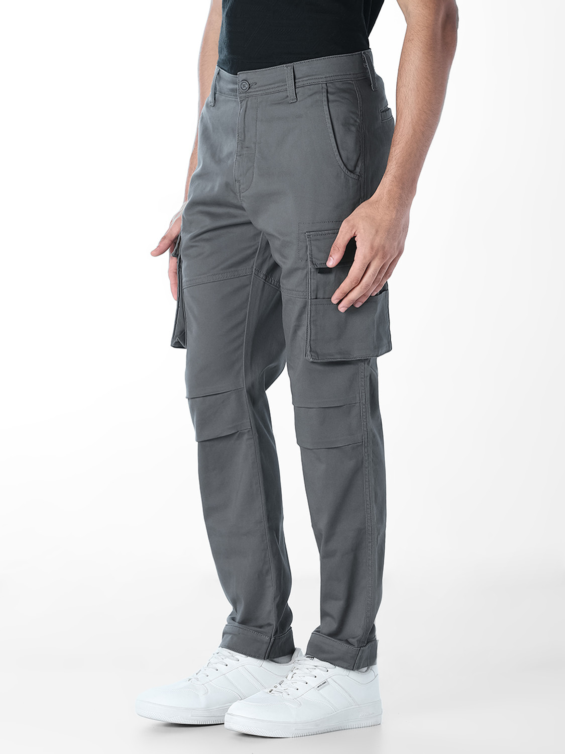 Image of JACK & JONES Regular Fit Men Grey Trousers
