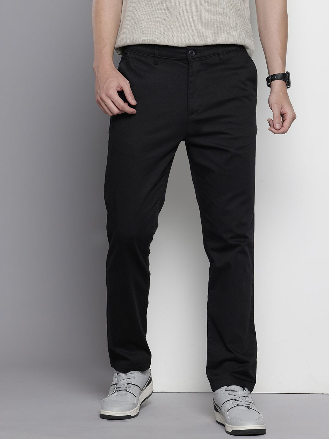 Image of The Indian Garage Co. Regular Fit Men Black Trousers