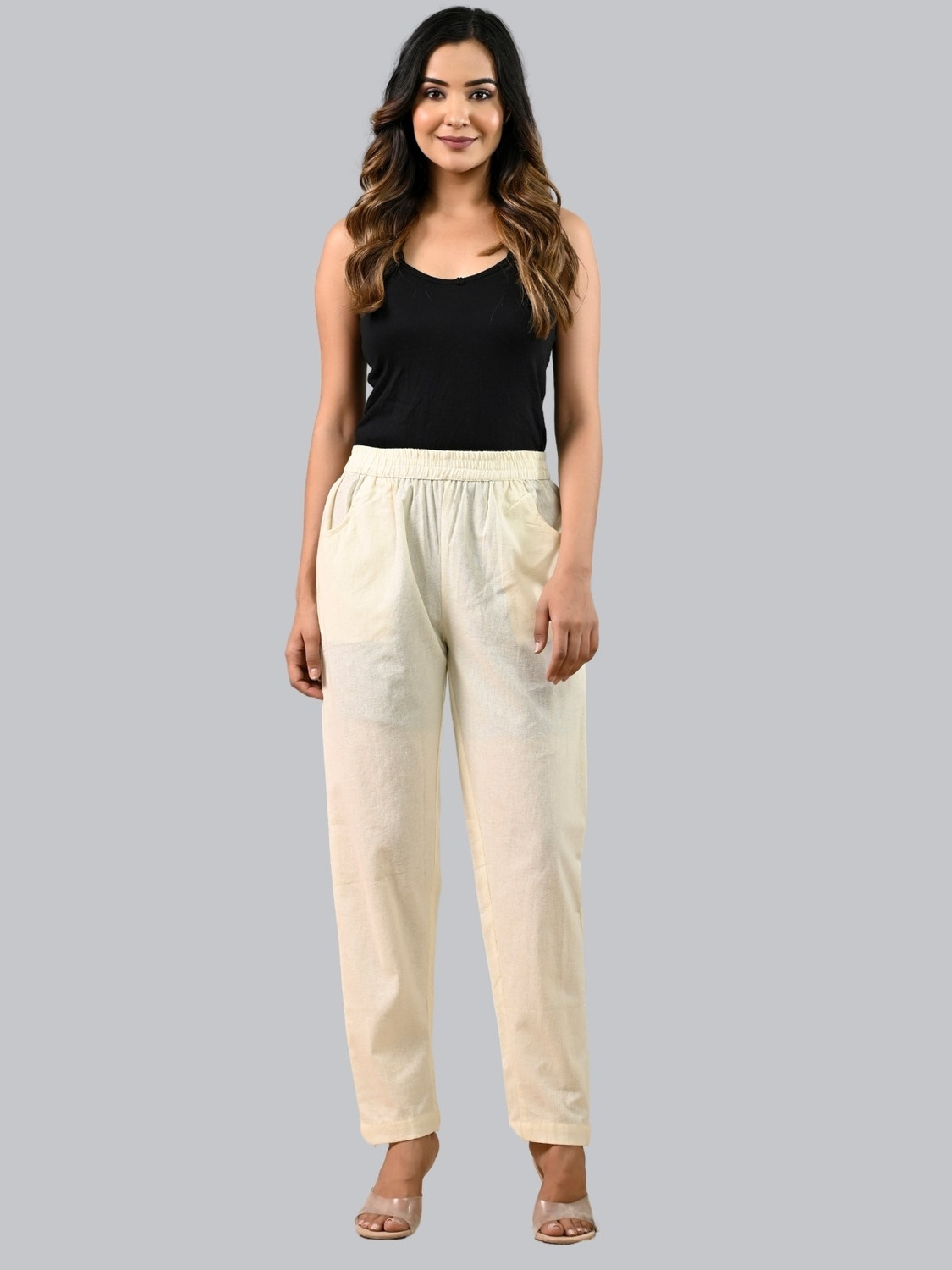 Image of HouseOfCommon Regular Fit Women Cream Trousers