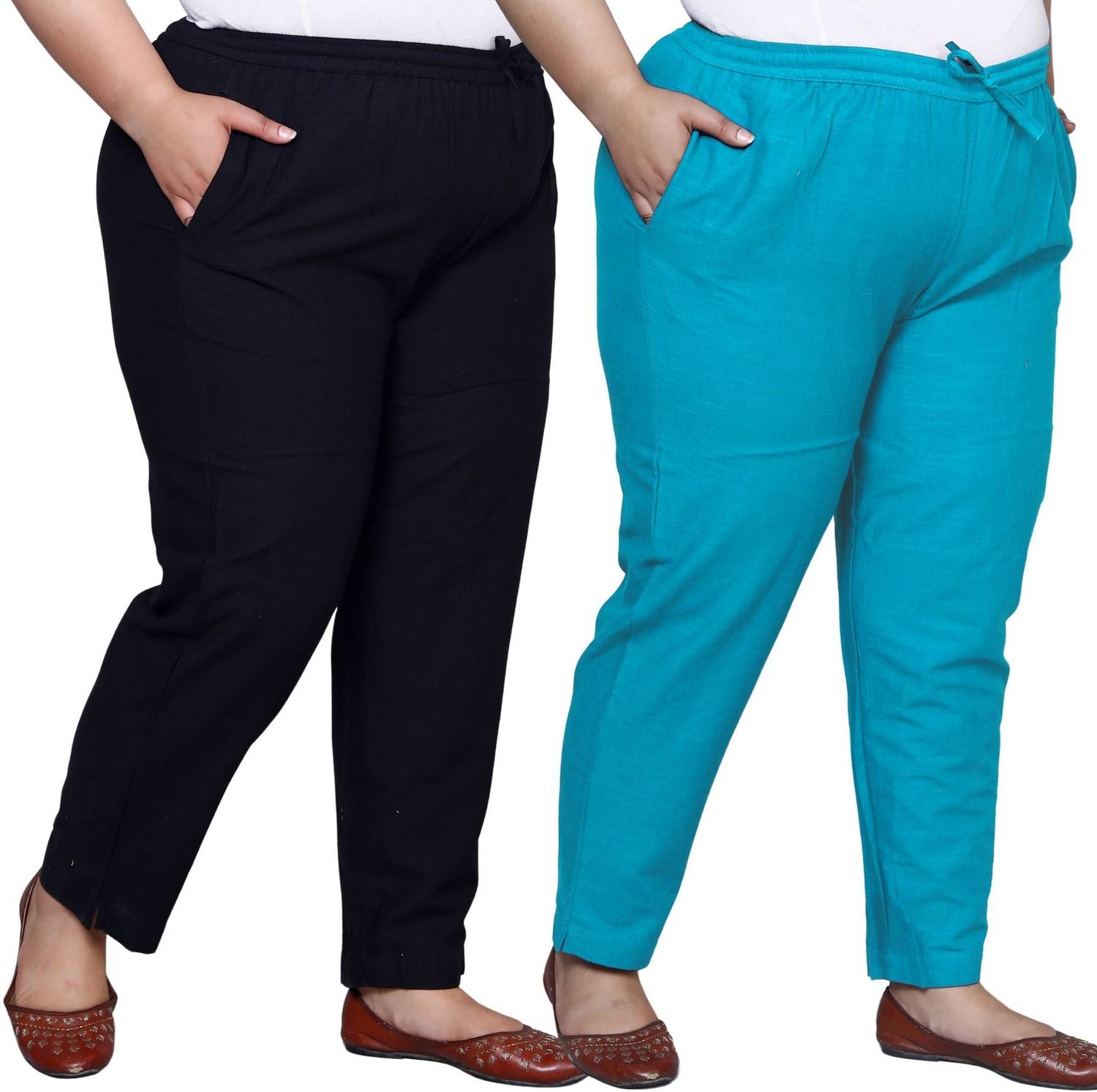 AAVONI Regular Fit Women Black, Light Blue Trousers