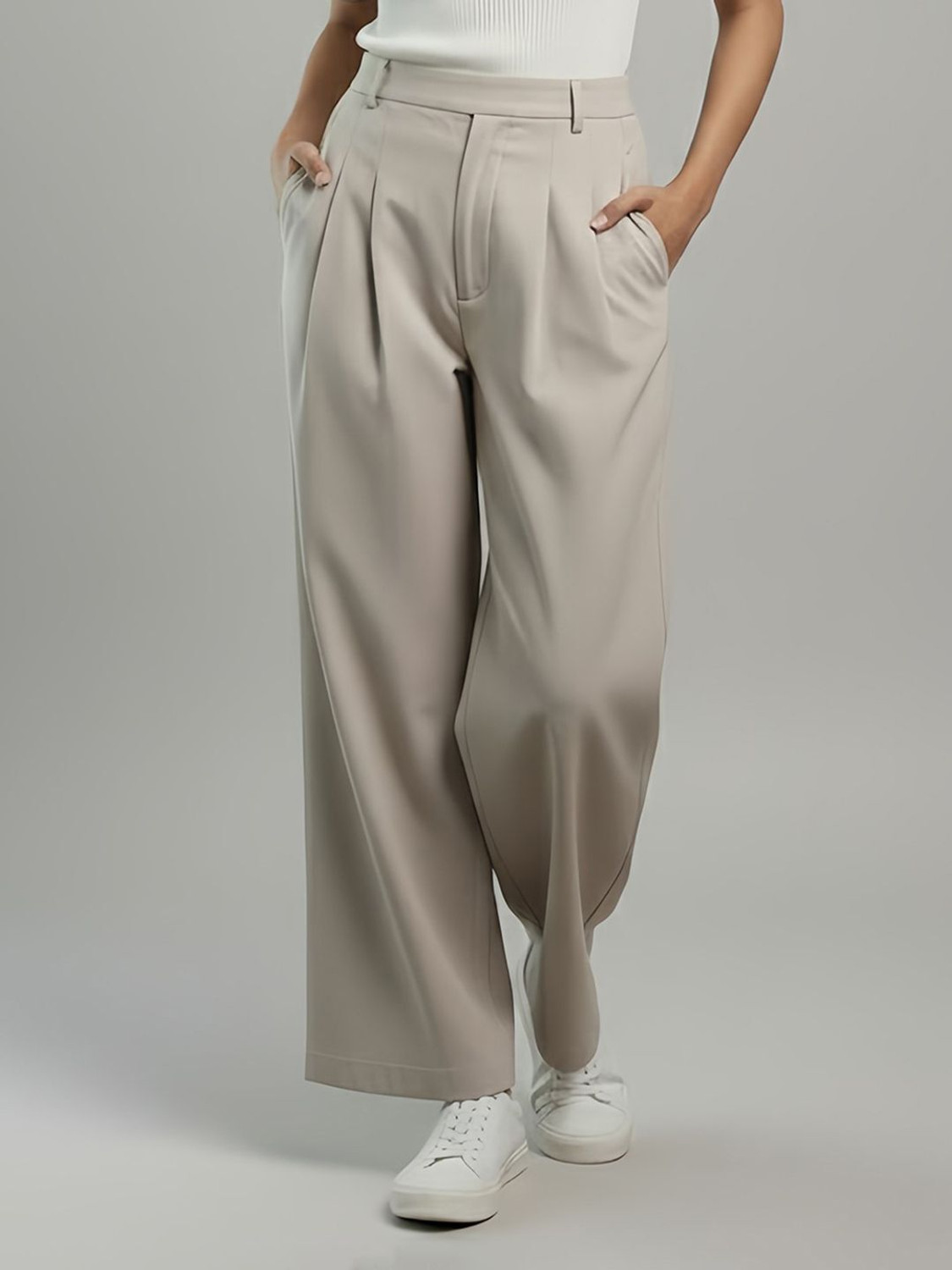 Image of DE TRENDZ Flared Women Beige Trousers
