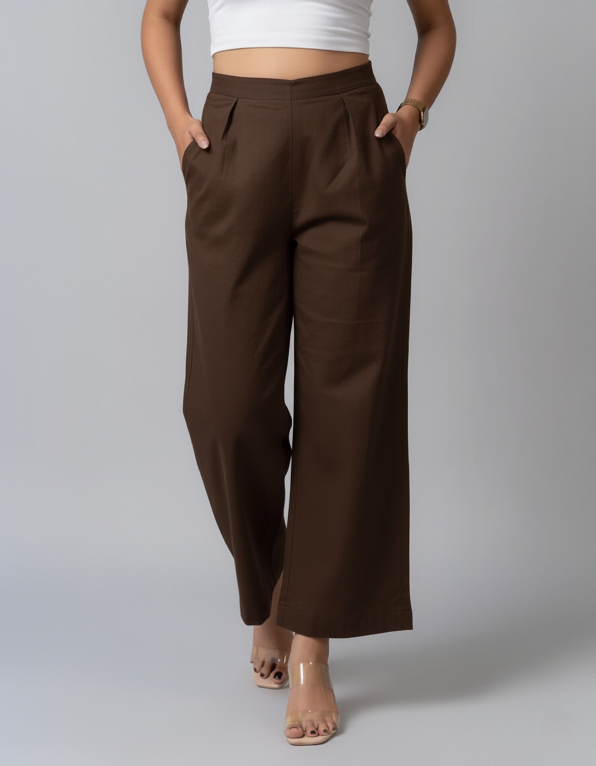 Image of Moirai Straight Fit Women Brown Trousers