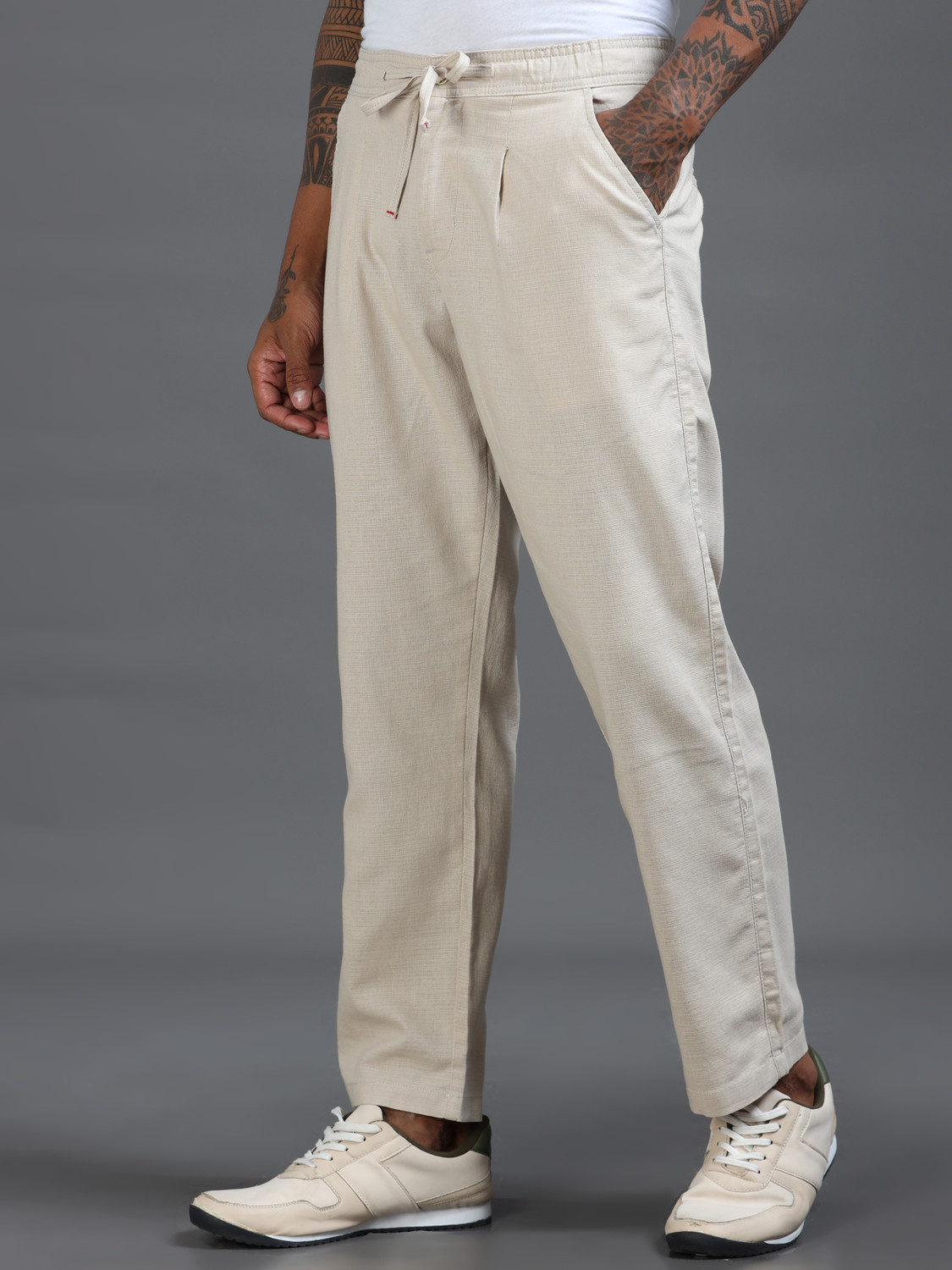Image of Roadster Relaxed Men Beige Trousers