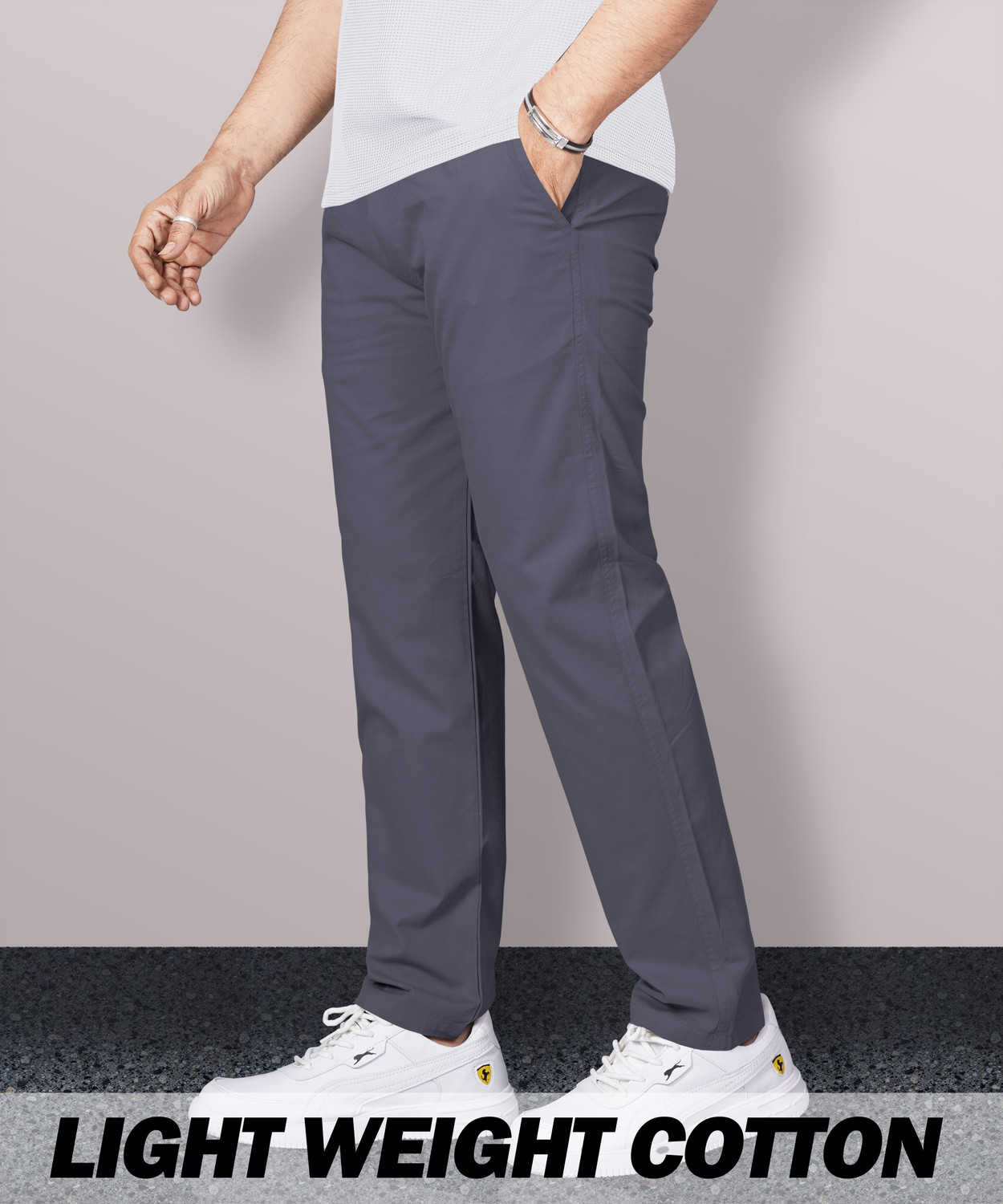 Image of VeBNoR Regular Fit Men Grey Trousers