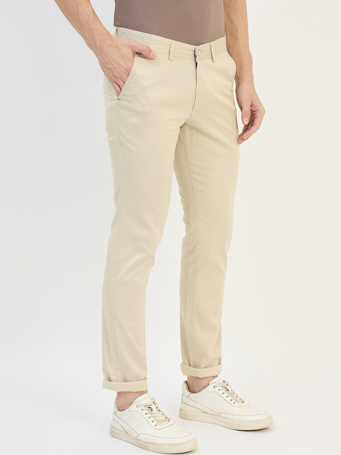 Image of DUKE Slim Fit Men Beige Trousers