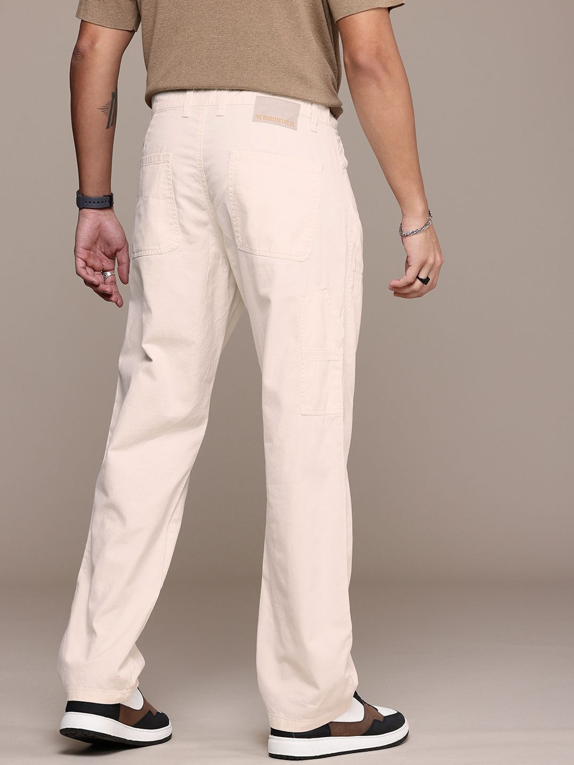 Image of Roadster Straight Fit Men White Trousers