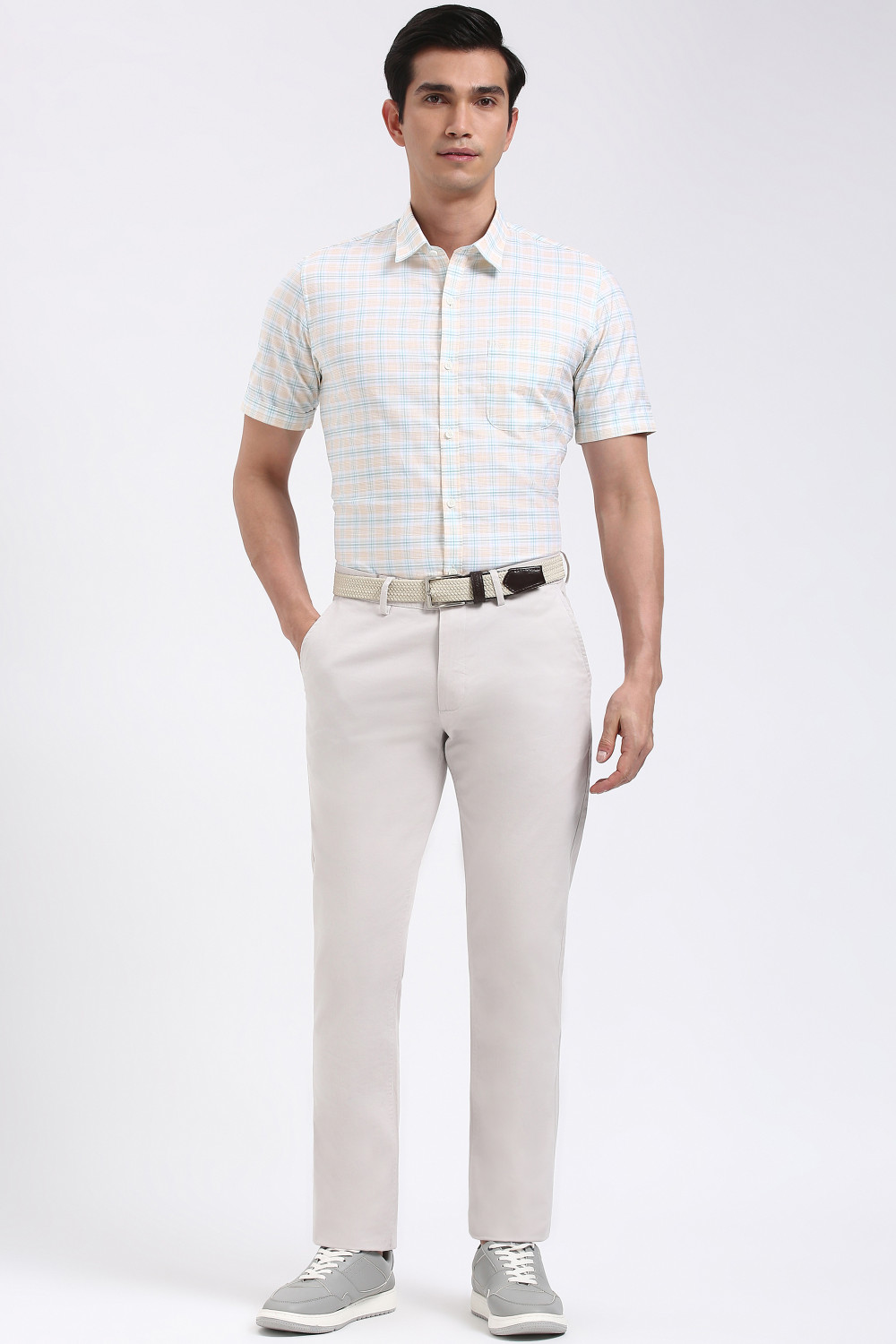 Image of PETER ENGLAND Slim Fit Men Grey Trousers