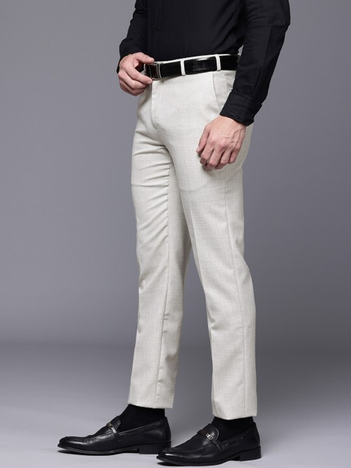 Image of Raymond Slim Fit Men Grey Trousers