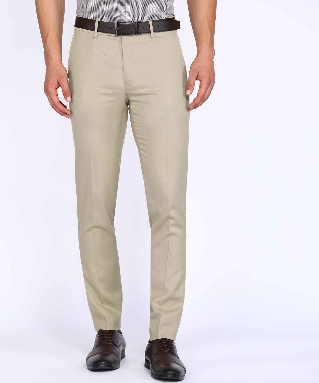 Image of PETER ENGLAND Slim Fit Men Beige Trousers