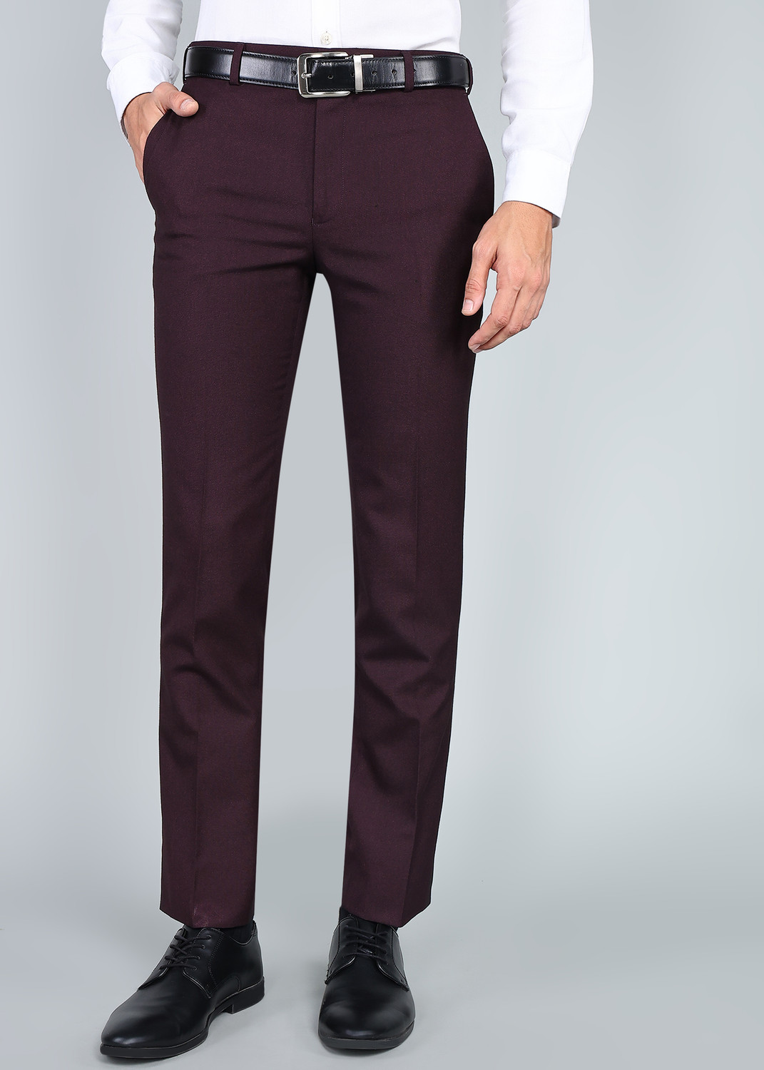 Image of Raymond Slim Fit Men Maroon Trousers