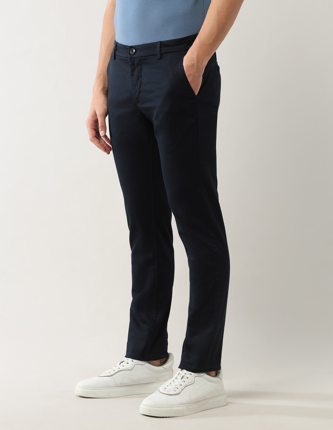 Image of Arrow Sport Slim Fit Men Blue Trousers